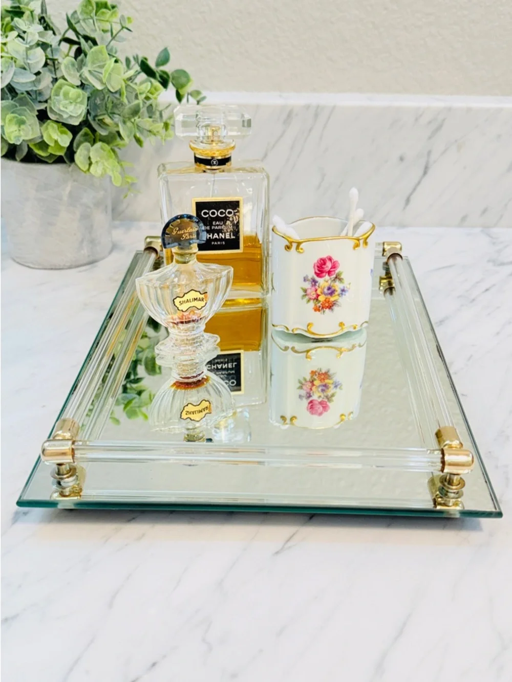 Vintage Modern Glass and Gold Mirrored Vanity Tray